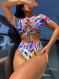 Bikini Printed Foreign Order Swimsuit Bikini Swimsuit Women Fission Swimsuit Crisscross