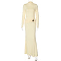 Women Clothing Autumn Suede Solid Color Long Sleeve Pleated Fishtail Dress Slim Dress