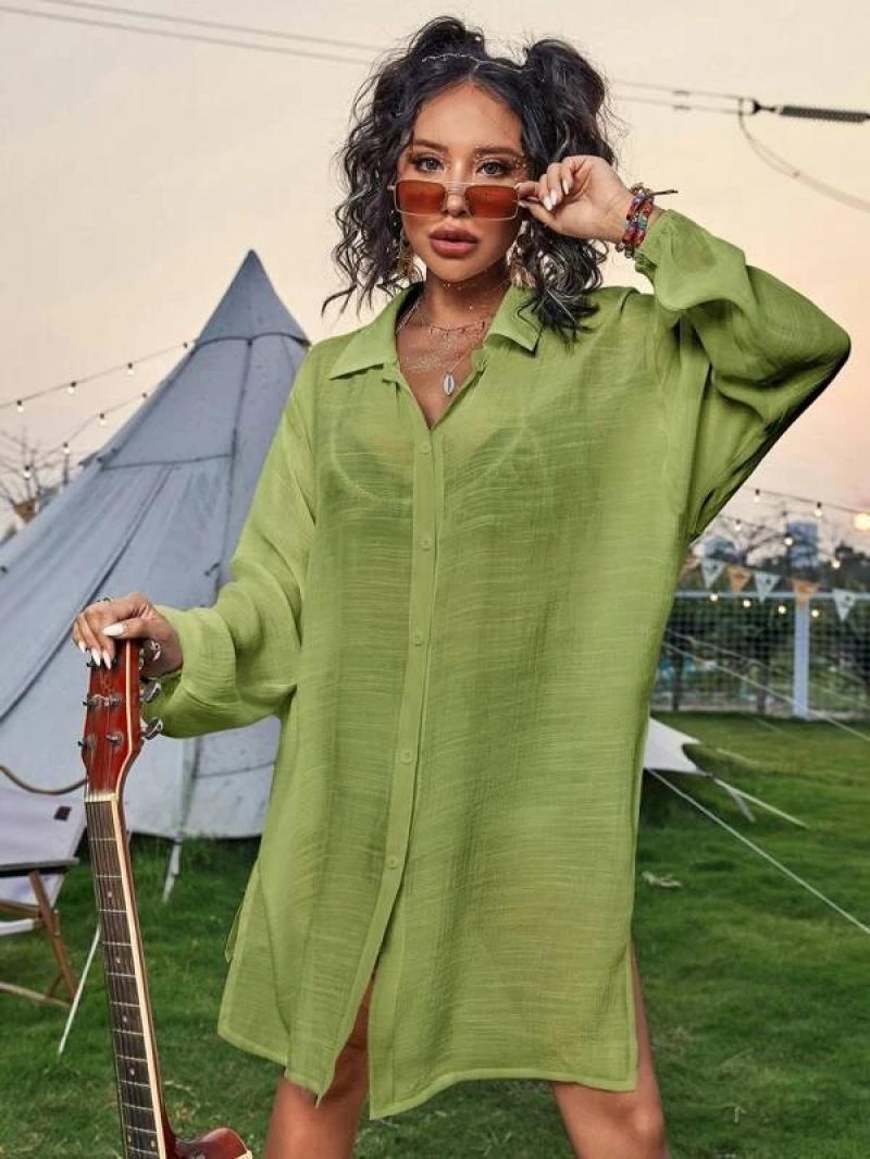 Solid Color Multi-Color Beach Blouse Sexy Cardigan Shirt Sunscreen Bikini Cover