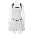Summer Sexy U Collar Color Contrast I Shaped Backless Waist Trimming Dress Short Dress