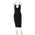Contrast Color Hollow Out Cutout Slim Fit Dress Women Clothing Spring Halter Backless Lace up Hip