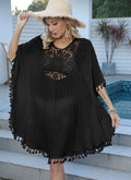 Beach Vacation Blouse Women Clothing Crocheted Stitching Tassel Bikini Cover Up Blouse Dress