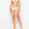 Spring Summer Women Clothing Sexy Beaded Rhinestone Strap Mesh Skirt