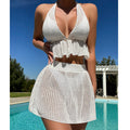 Knitted Hollow Out Cutout out Strap Bikini Top Skirt Outfit Sexy Bikini Beach Cover up Crochet hook