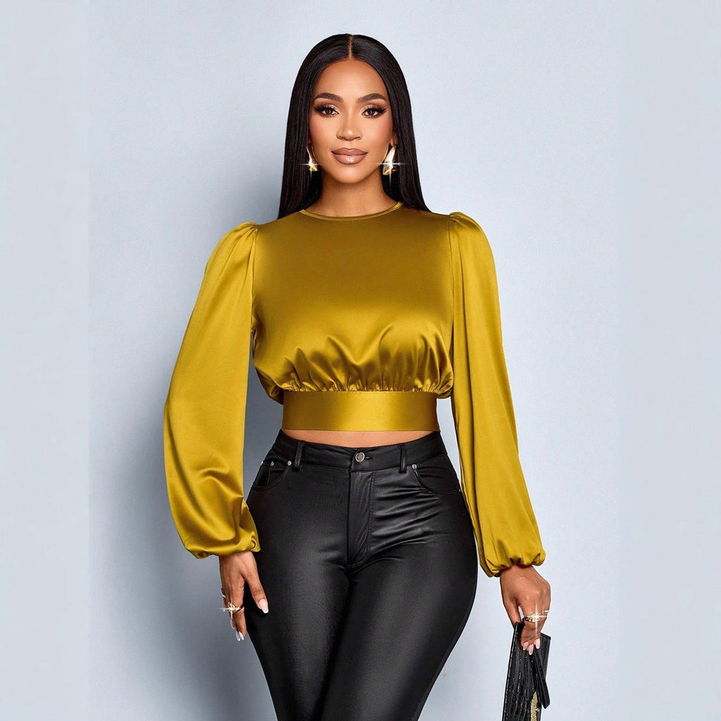 Women Clothing Fall Satin Satin Shirt Sexy Leopard Print Top Shirt