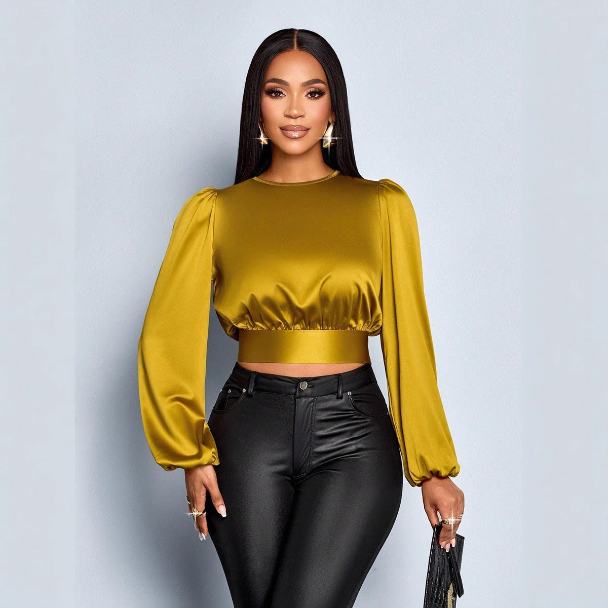 Women Clothing Fall Satin Satin Shirt Sexy Leopard Print Top Shirt