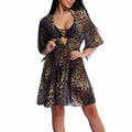 Bikini Three Piece Set Printed Mesh Swimsuit Women Short Sleeve Sunscreen Swimwear