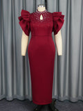 Summer Sexy Cutout Half Turtleneck Dress Party Dinner Beaded High Waisted Dress