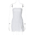 Women Tube Top Stitching Lace Slim Sexy Slit Short Dress