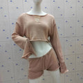 Knitted Two Piece Women Spring Summer Seaside Vacation Sun Protection Short Top Sexy Shorts Suit