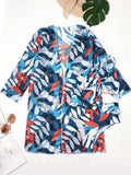 Sexy Mesh Three Piece Printed High Waist Bikini Conservative Swimwear Women Split Swimsuit
