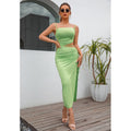 Women Clothing Summer Sexy Sleeveless Split Midi Dress Milk Silk Maxi Dress Women