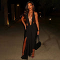 Women Sexy Slim Fit Halter Backless Sleeveless Pleated Elegant Maxi Dress