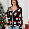 Women Casual Santa Claus Brocade Sweater Cardigan Autumn Winter Christmas Sweater