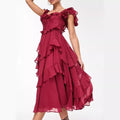 Dress Holiday Dress Lace Backless Hollow Out Cutout out Tiered Dress Ruffled Pleated Dress