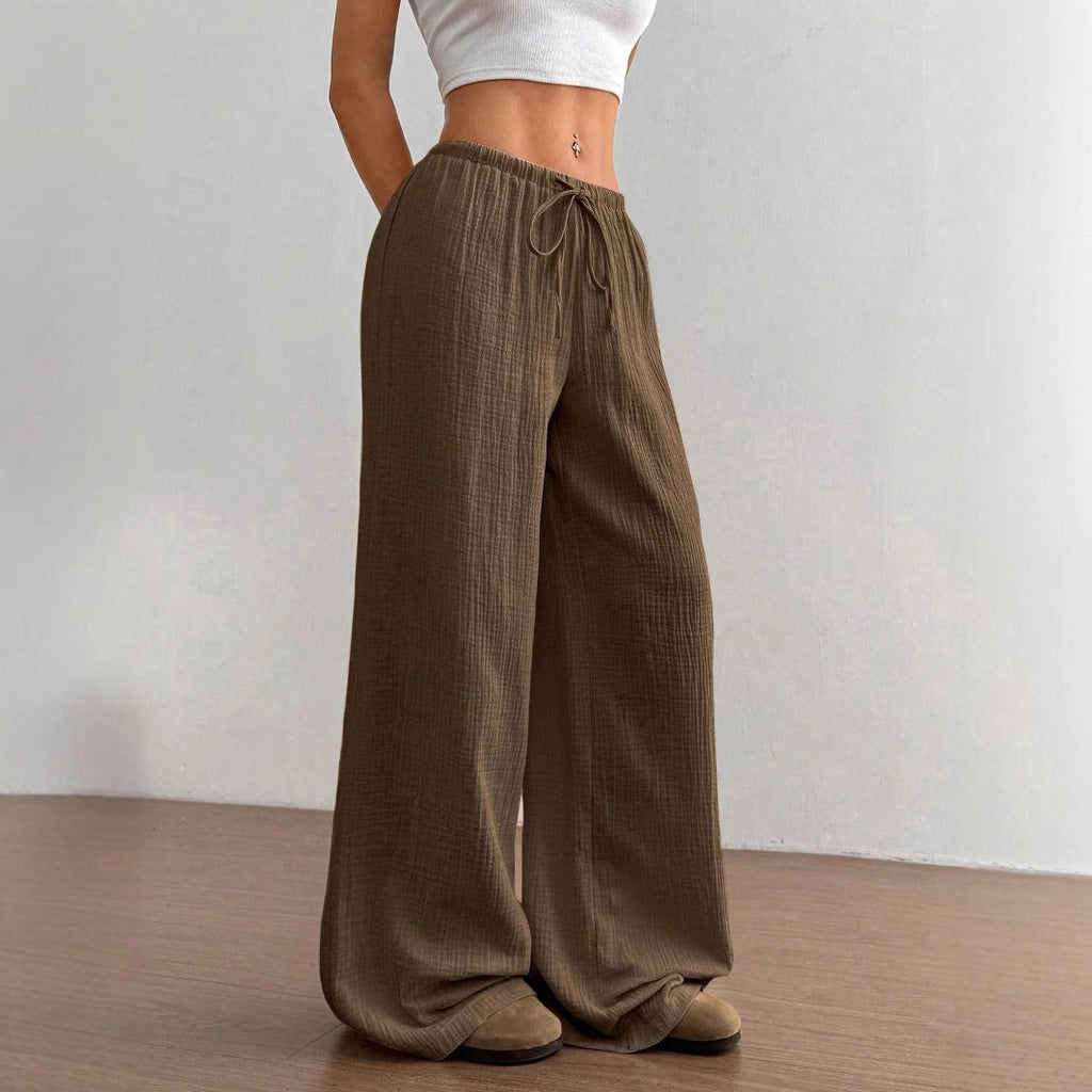 Pure Cotton Casual Solid Color Loose Wide Leg Draggle Tail Trousers