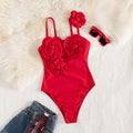 Solid Color 3D Floral Tube Top Slip on One Piece Swimsuit Women One Piece Swimsuit