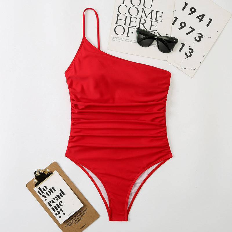 Single Shoulder Suspender Women Triangle One Piece Swimsuit Multi Color Sexy Beach Single Room Swimsuit with Shoulder Straps