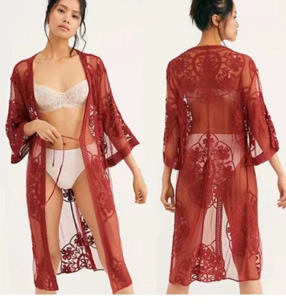 Lace Mesh Crochet Beach Cover up Seaside Vacation Bikini Sun Protection Clothing
