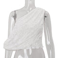 Women Clothing Autumn Sexy One Shoulder Cold Shoulder Irregular Asymmetric Jacquard Vest Top