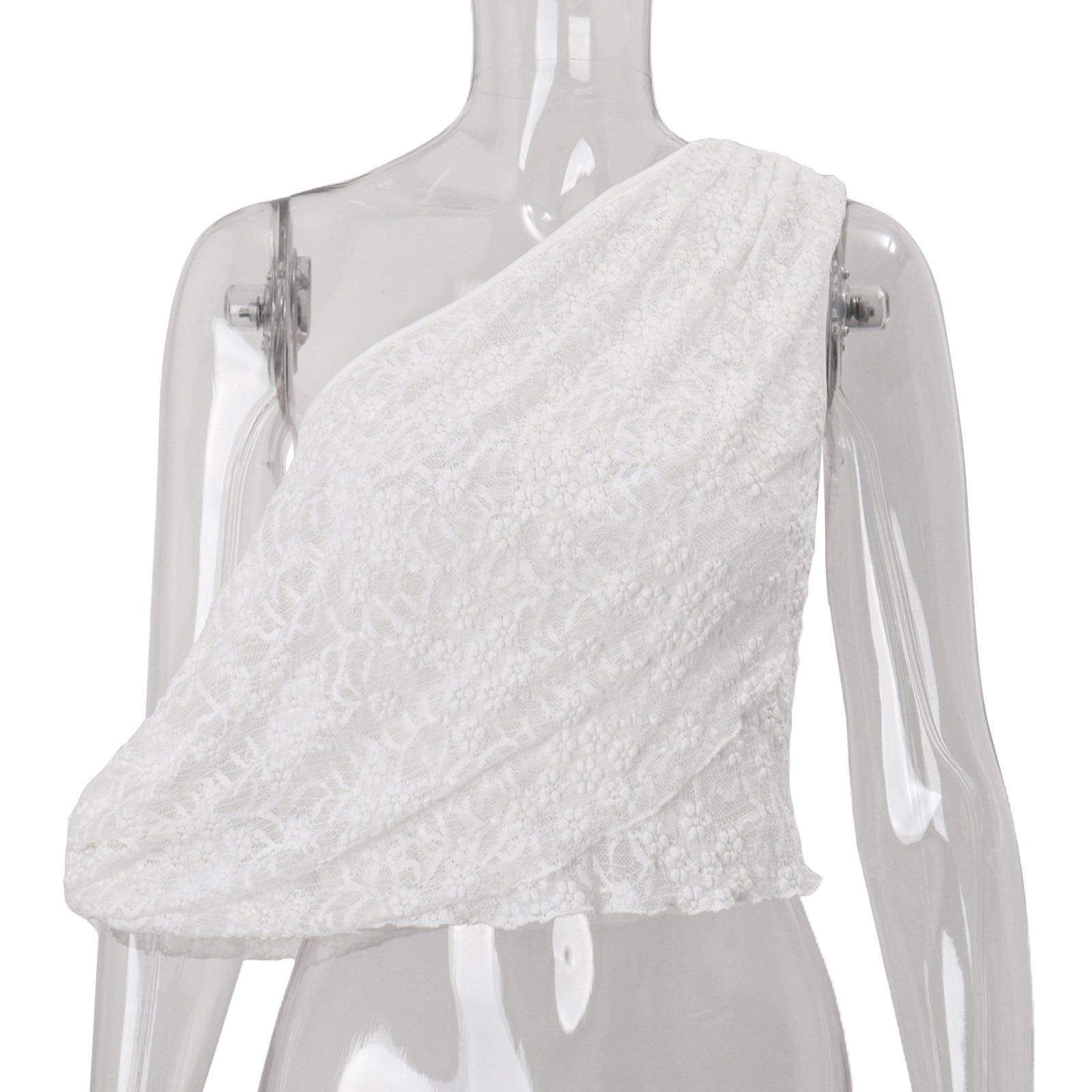 Women Clothing Autumn Sexy One Shoulder Cold Shoulder Irregular Asymmetric Jacquard Vest Top