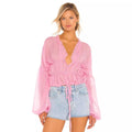 Fall Casual Women Wear Beach Cover Up Holiday Chiffon Bell Sleeve Top