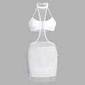 High Neck Cami Bra Sexy Siamese Cropped Outfit Hip Skirt Net Drill Women Milk Silk