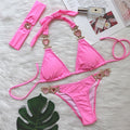 Sexy Luxury Crystal Diamond Bikini Solid Color Women Split Bandage Swimsuit Metal Accessories Swimsuit