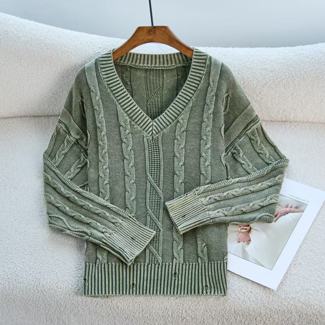Autumn Winter V neck Twisted Sweater Casual Women Outerwear Top Sweater