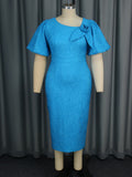 Personality Asymmetric Collar Puff Sleeve Dress Cocktail Elegant Jacquard High Waisted Dress