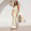 Spring Summer Women Clothing Sexy Waist Trimming Halter Backless Solid Color Sleeveless Dress Women