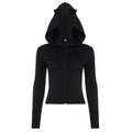 Sexy Little Devil Zipper Hooded Sweater Women Street Solid Color Slim Fit All Match Jacket