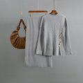 Women Autumn Winter Side Slit Fastener Decoration Sweater Skirt Two Piece Sets