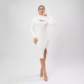 Autumn Women Clothing Half Turtleneck Chest Hollow Out Cutout Design Sweater Skinny Slimming Dress