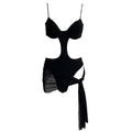 One Piece Solid Color Backless Sexy Slim Mesh Transparent One Piece Swimsuits Set