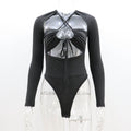 Summer Women Sexy Sexy Hollow Out Cutout out Strap Slim Solid Color Long Sleeve Jumpsuit Women