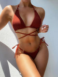 Bikini Solid Color Sexy Bikini Women Seperated Swimwear Triangle Bikini