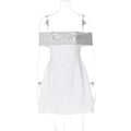 Women Clothing Winter Fashionable Elegant Sexy Slim Fitting Patchwork off the Shoulder Gown Dress
