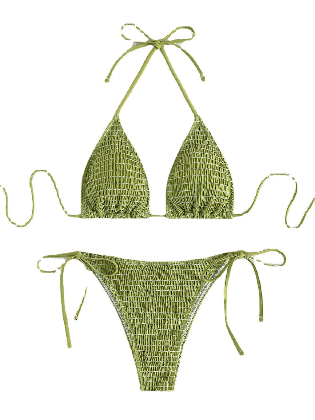 Printing Halter Spaghetti Straps Sexy Bikini Pleated Lace up Triangle Spring Split Swimsuit