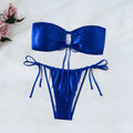 Sexy Bikini Lace up Split Two Piece Set Swimsuit Women Tube Top Blue Laced Swimsuit