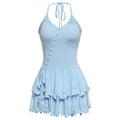 Summer Women Clothing Solid Color Sexy Halter Lace up V neck Waist Controlled Slimming Single Breasted Dress