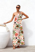 Summer Dress Printed Shoulder Lace up Elegant Dress Women