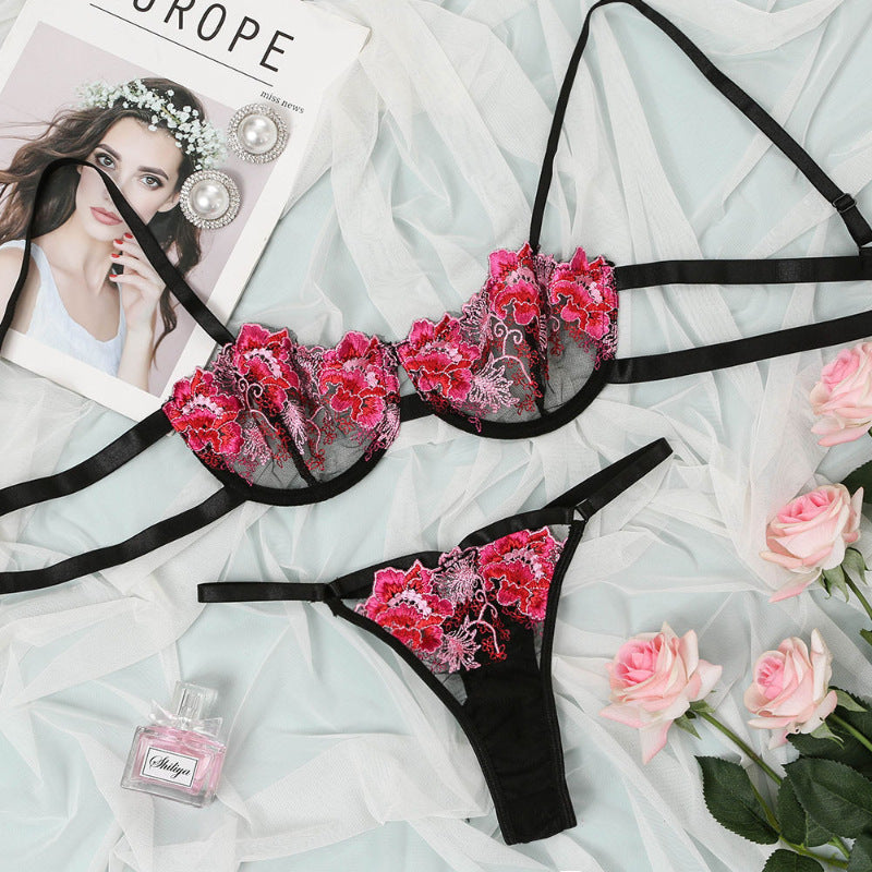 Classic Embroidery Floral Three Color Two Piece Set Sexy Suit