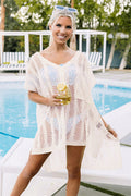 Knitted Button Beach Cover up Sexy Cutout Holiday Sun Protection Shirt Seaside Beach Cover Up