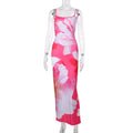 Women Printing Slip Dress Autumn Sexy Waist Tight Hip Dress