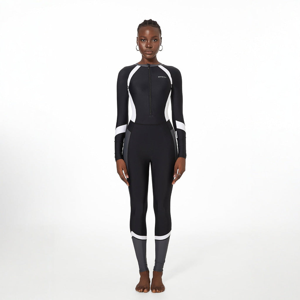 Long Sleeved Trousers Sun Protection Conservative Covering Belly Thin One Piece Training Surfing Swimsuit