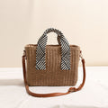Handheld Straw Bag Square Solid Color Crossbody Woven Bag Vacation Beach Bag Large Capacity Rattan Weave Bag