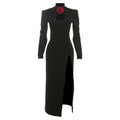 Fall Women Clothing Elegant Slim Fit Sexy Cutout High Slit Stand Collar Long Sleeve Dress Women