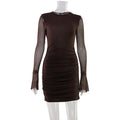 Sexy Women Wear Hollow Out Cutout Backless Mesh Stitching Lightweight Slim Fit Pinch Pleated Sheath Dress Short Dress Women