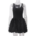 Women Clothing Fall Sexy U Collar Plush Slim Fit Patchwork Solid Color Sling Dress